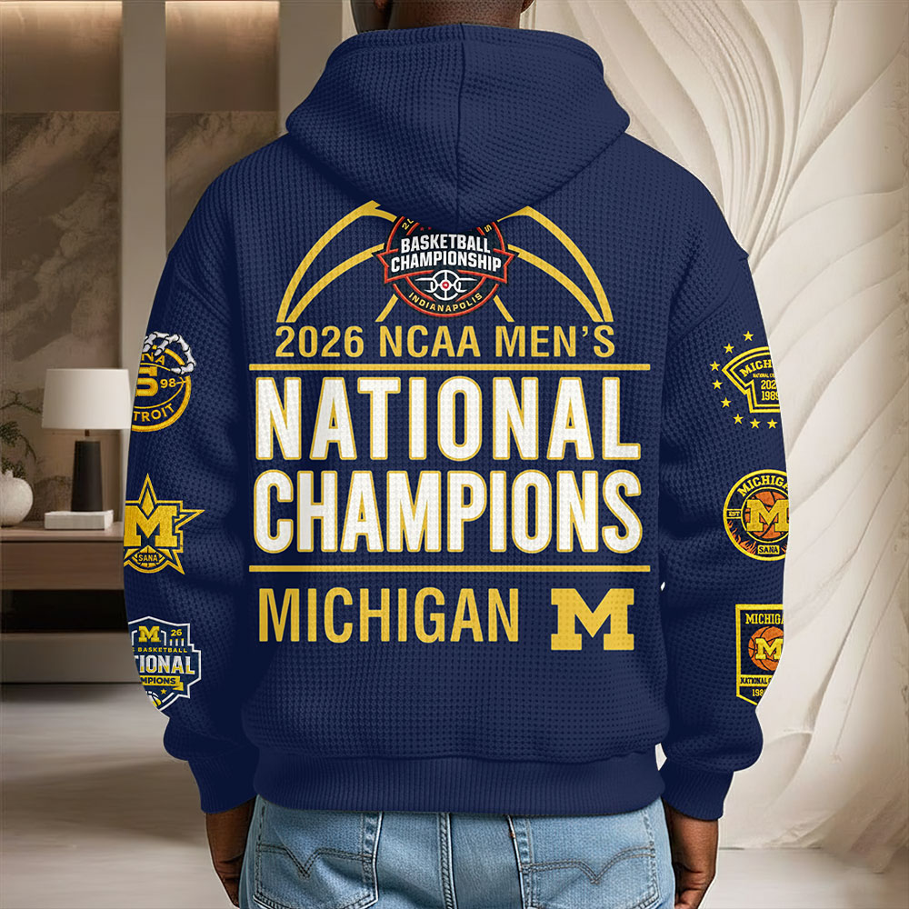 Michigan Wolverines 2026 NCAA Men's Basketball National Champs 3D Unisex Waffle Hoodie – TMTHU5366