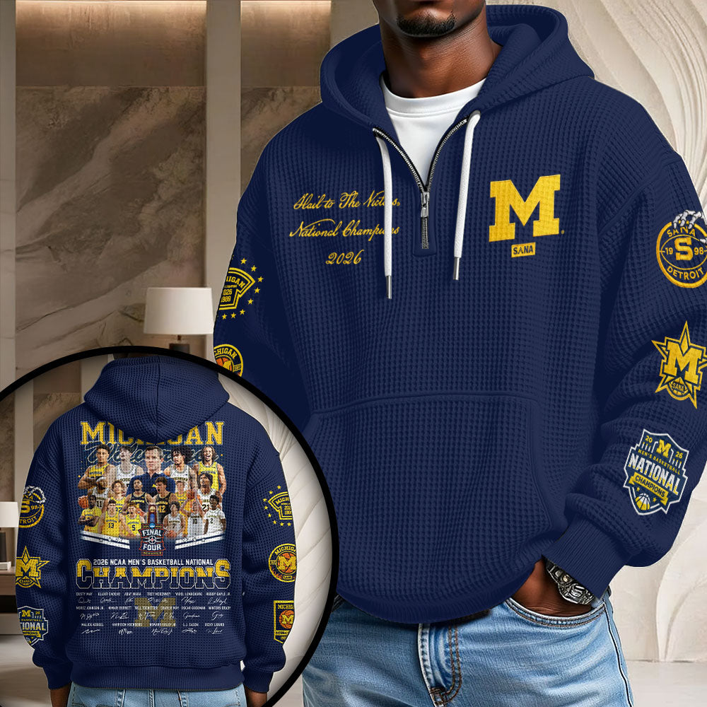 Michigan Wolverines 2026 NCAA Men's Basketball National Champs 3D Unisex Waffle Hoodie – TMTHU5367