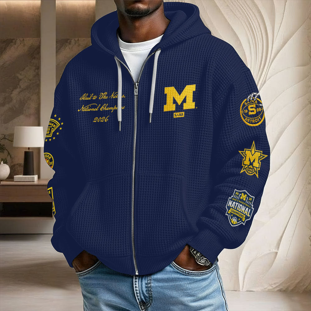 Michigan Wolverines 2026 NCAA Men's Basketball National Champs 3D Unisex Waffle Hoodie – TMTHU5367