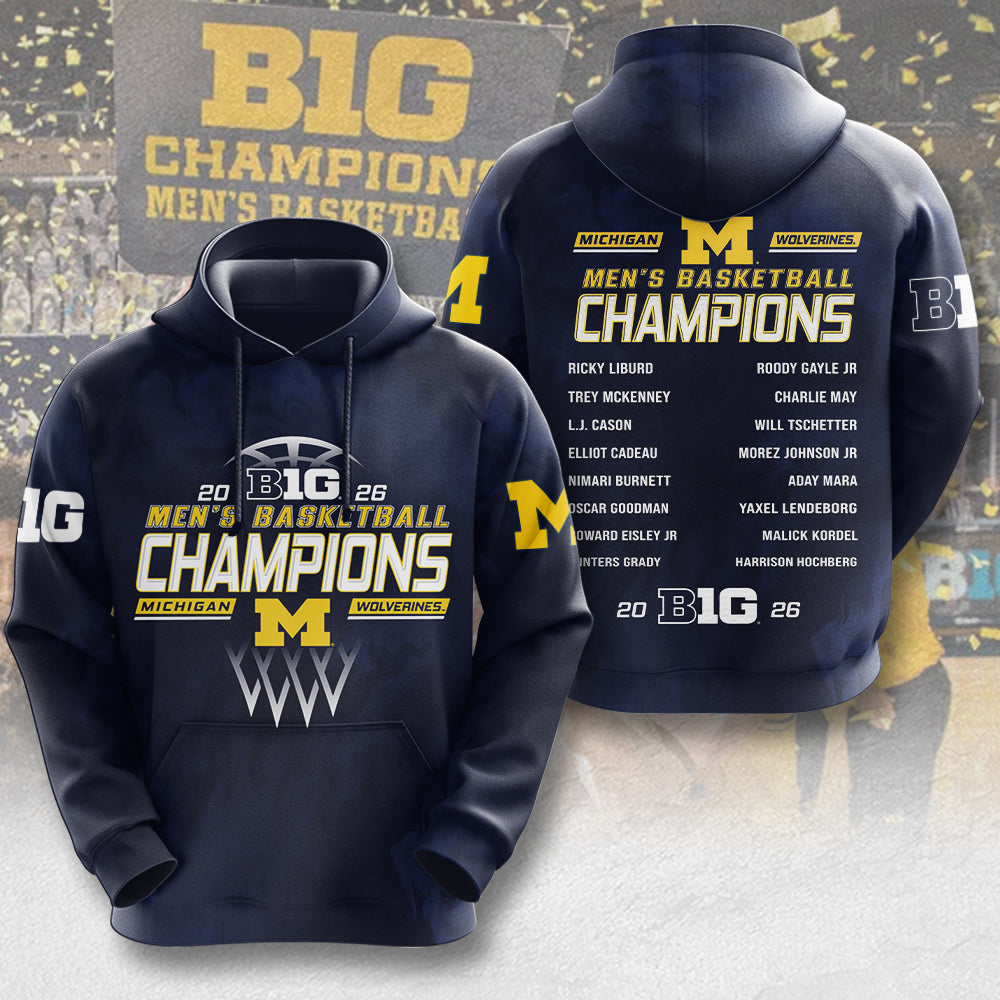 Michigan Wolverines Men's Basketball 2026 Big Ten Champions 3D Apparel – MAITM14906