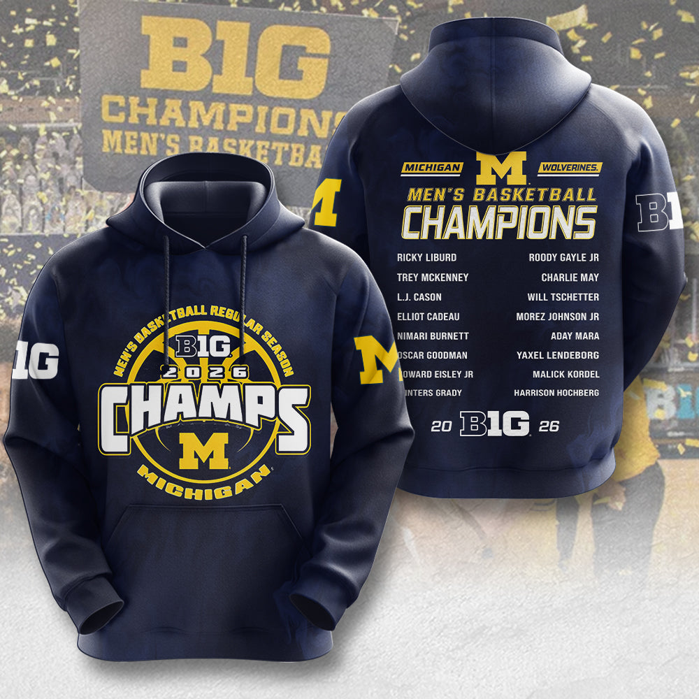 Michigan Wolverines Men's Basketball 2026 Big Ten Champions 3D Apparel – MAITM14907