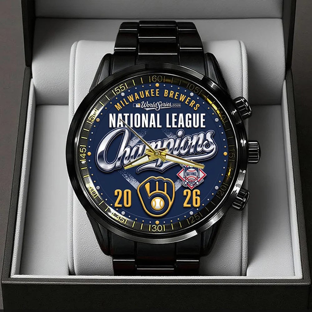 Milwaukee Brewers 2026 National League Champions Black Stainless Steel Watch – TMTHU10115