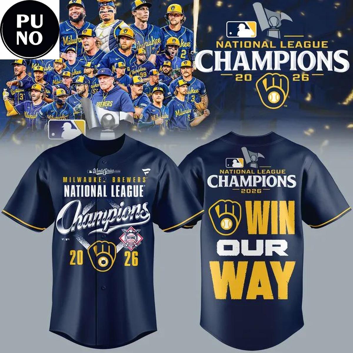 Milwaukee Brewers National League Champions 2026 Win Our Way Baseball Jersey