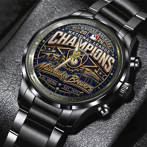 Milwaukee Brewers 2026 National League Champions Black Stainless Steel Watch – TMTHU10126