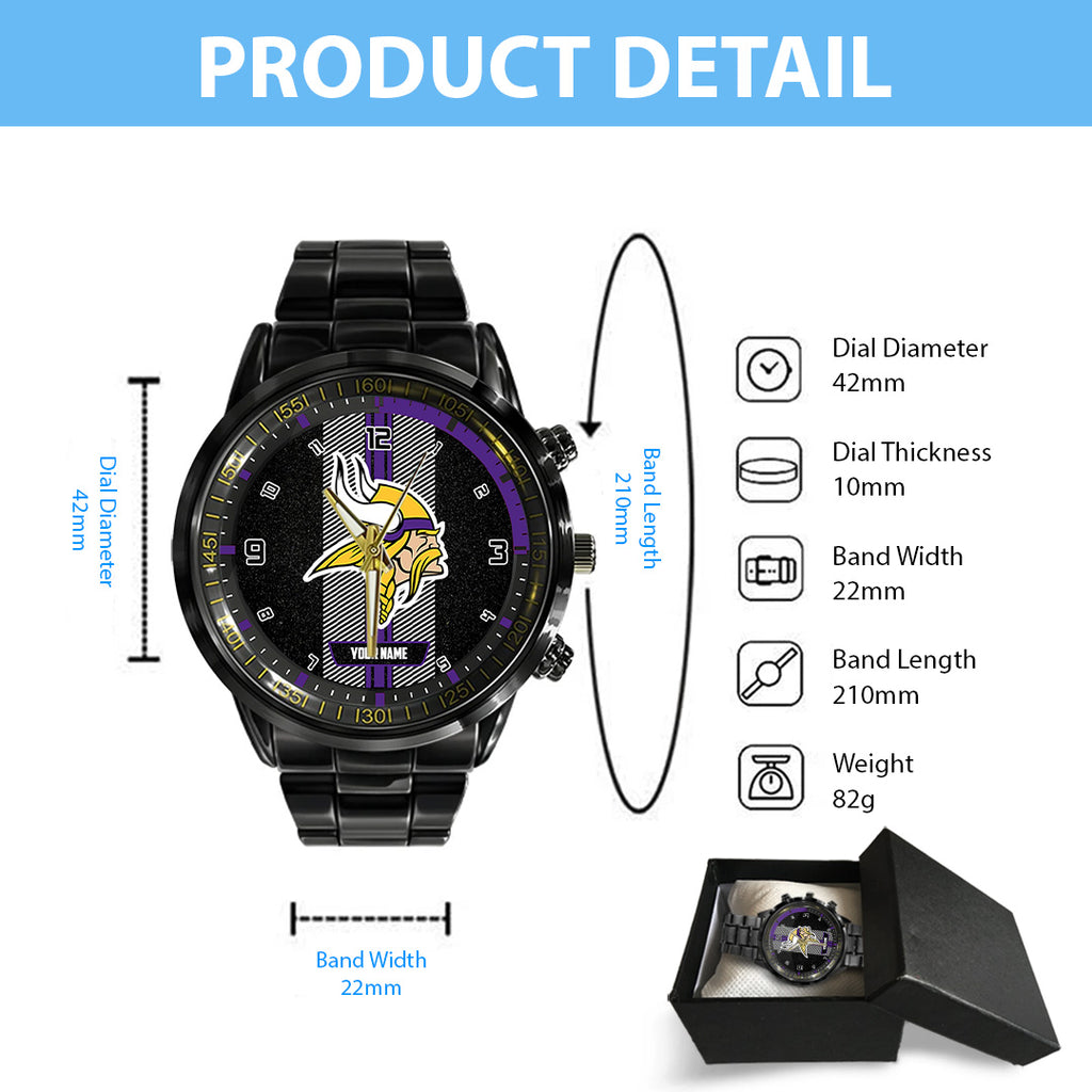 Personalized Minnesota Vikings Black Stainless Steel Watch – TANTN16019