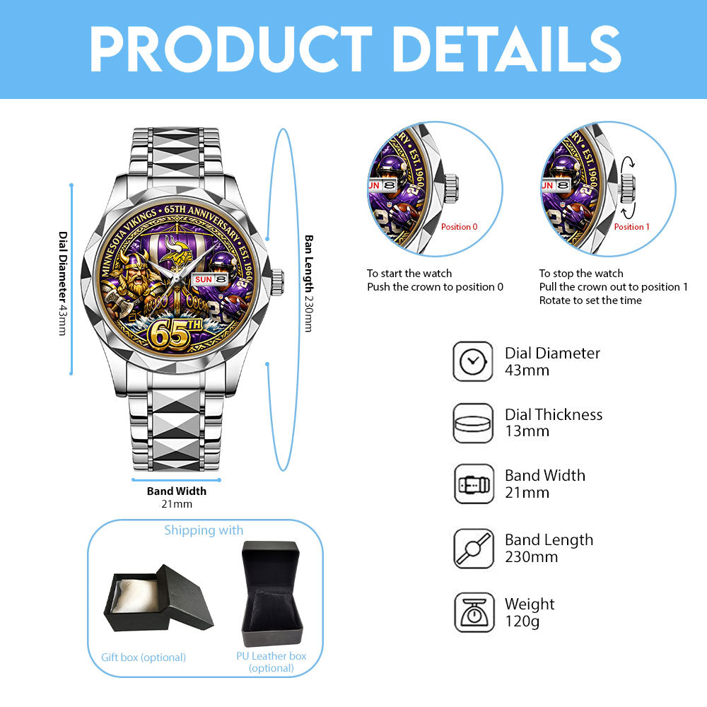 Minnesota Vikings 65th Anniversary Alloy Luxury Quartz Watch – MAITM14103