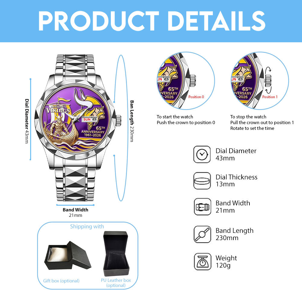 Minnesota Vikings 65th Anniversary Alloy Luxury Quartz Watch – MAITM14581
