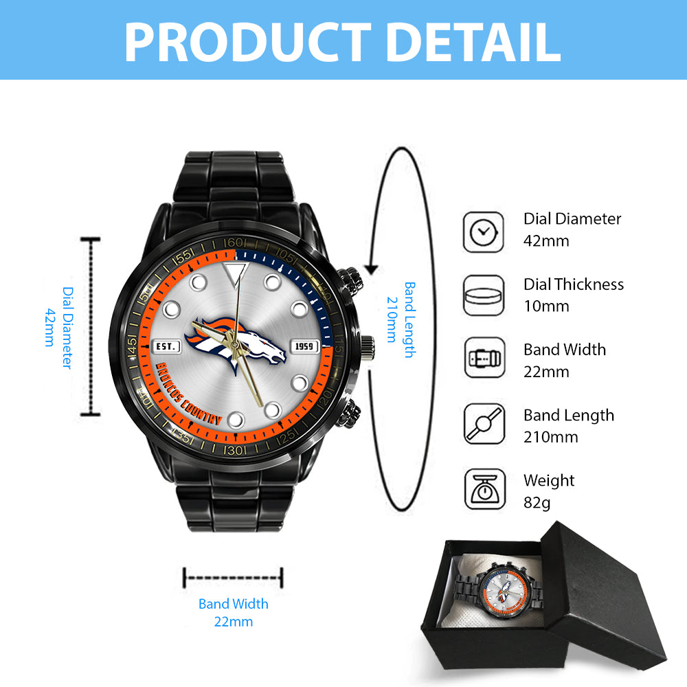 Denver Broncos Black Stainless Steel Watch – HOATT12941