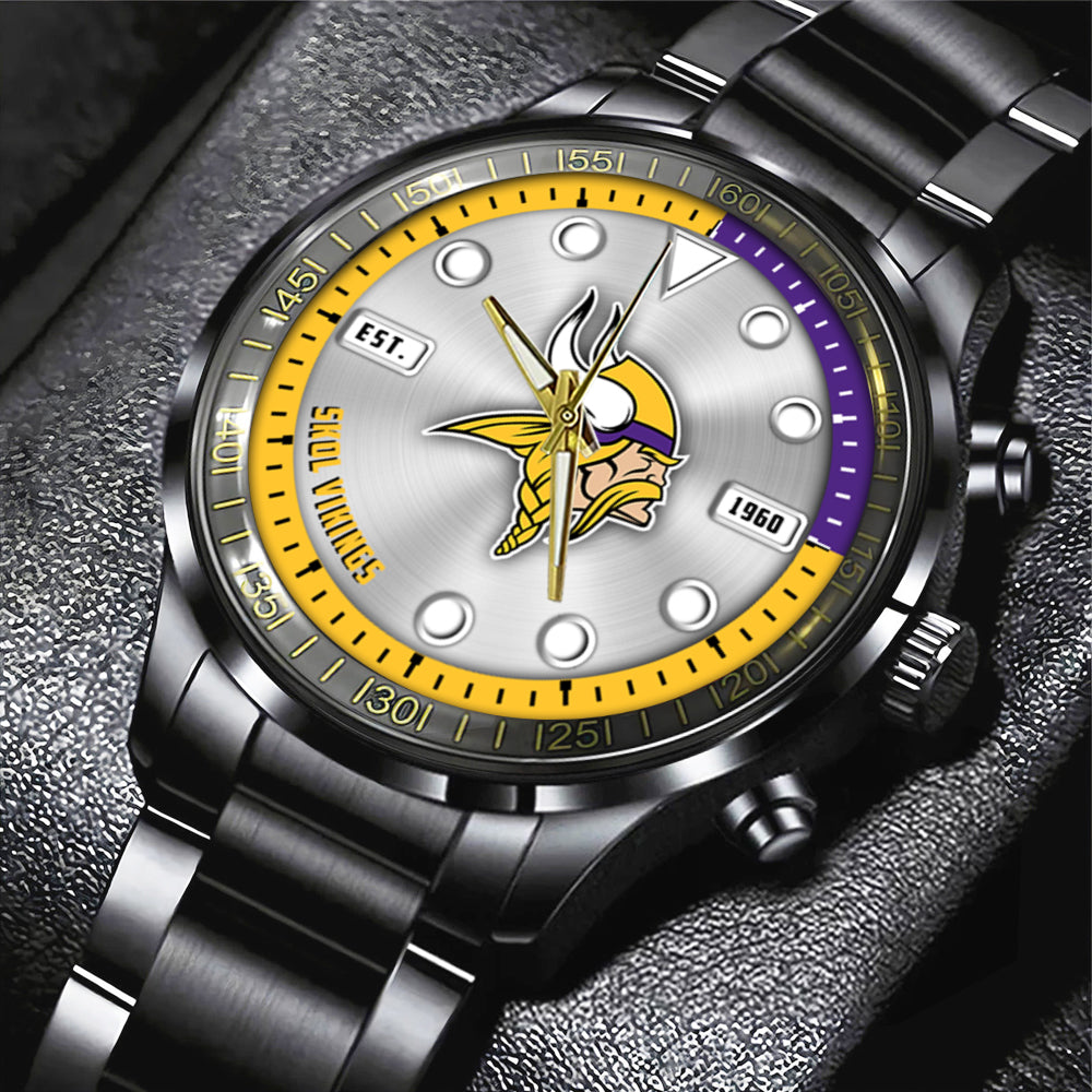 Minnesota Vikings Black Stainless Steel Watch – HOATT12952