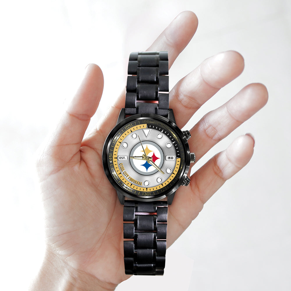 Pittsburgh Steelers Black Stainless Steel Watch – HOATT12958