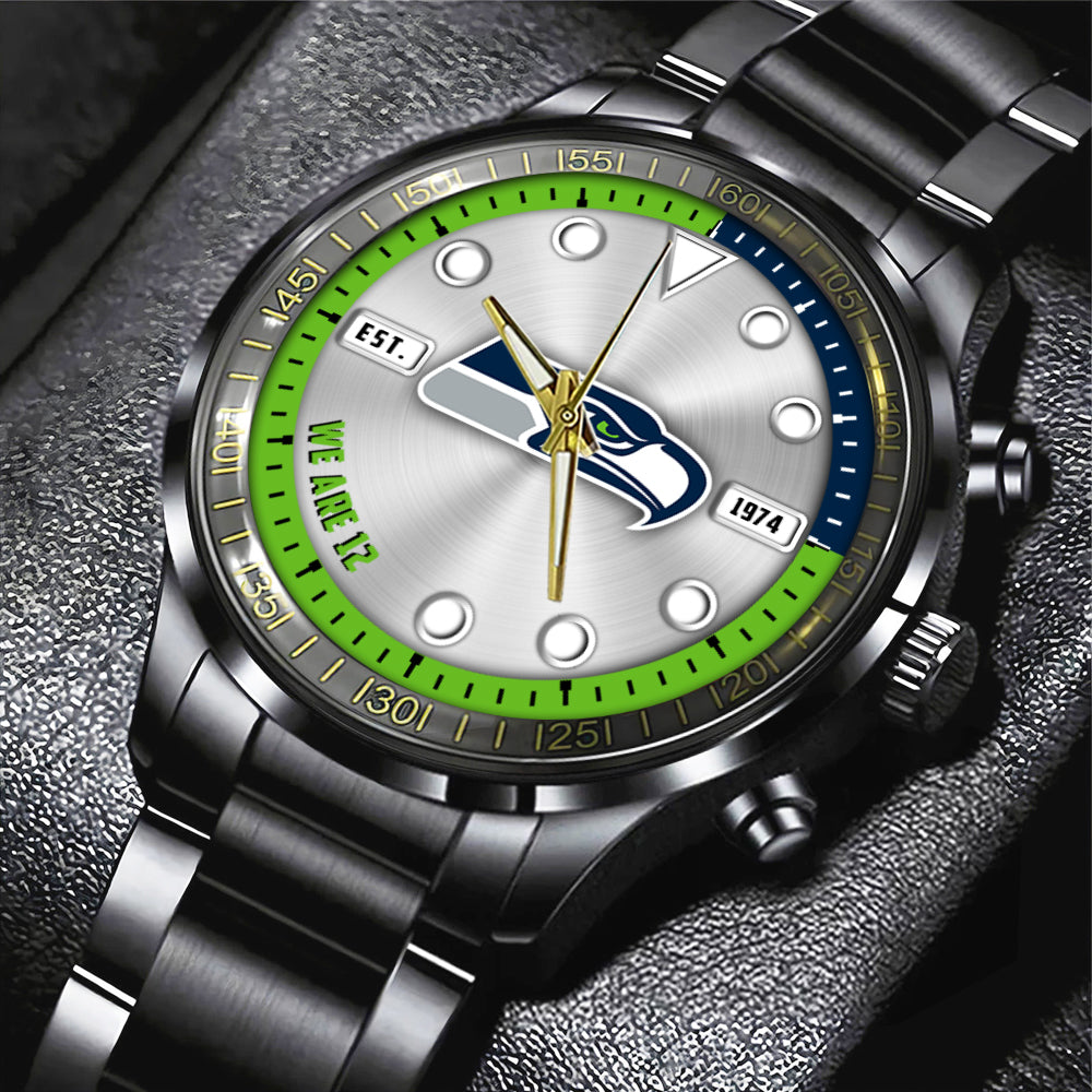 Seattle Seahawks Black Stainless Steel Watch – HOATT12960