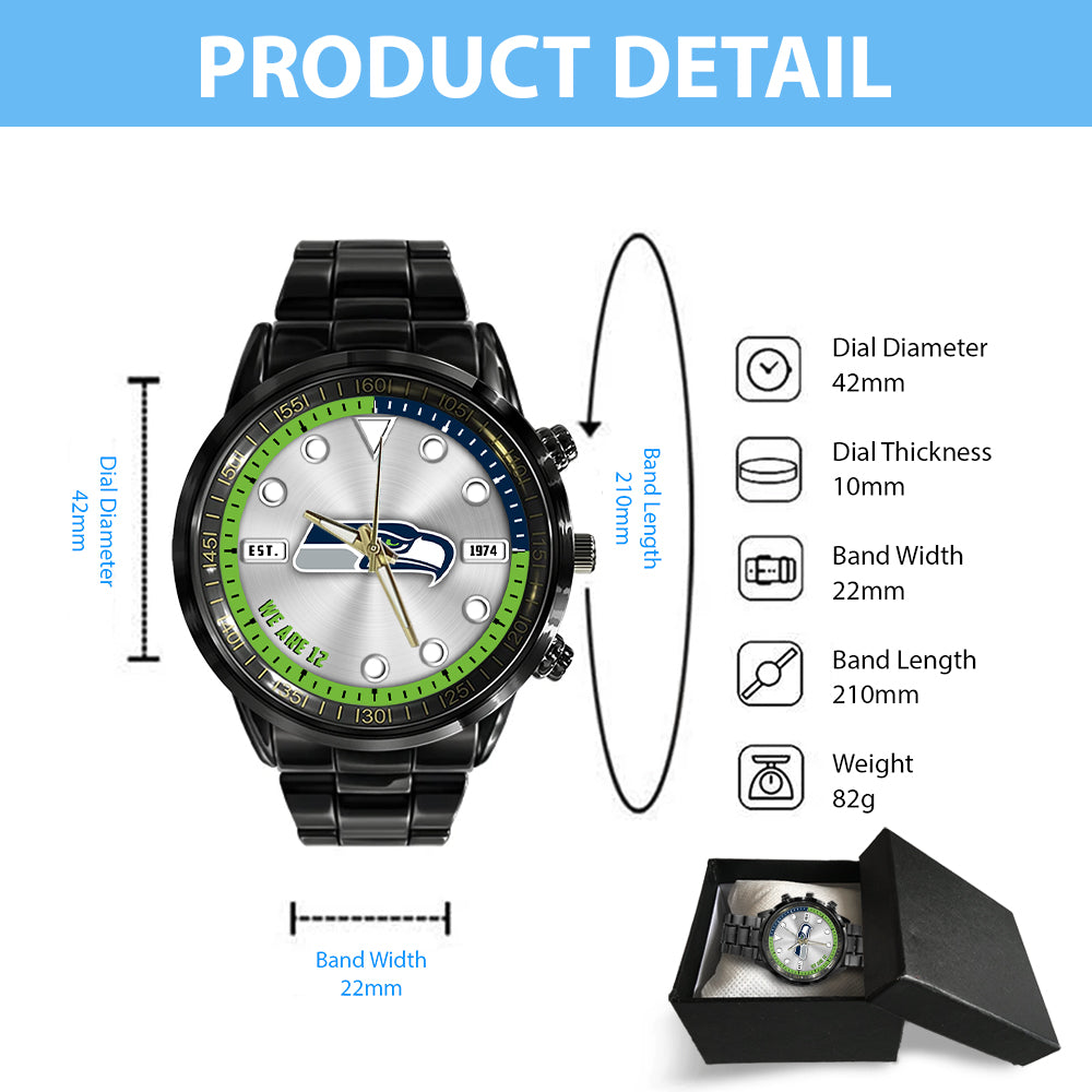 Seattle Seahawks Black Stainless Steel Watch – HOATT12960