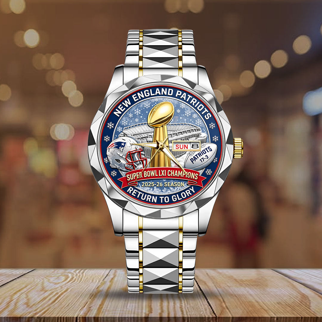 New England Patriots AFC Champions 2026 Alloy Luxury Quartz Watch – NGHIAVT9581