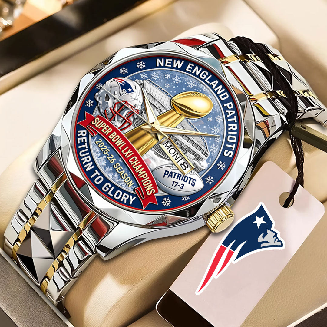 New England Patriots AFC Champions 2026 Alloy Luxury Quartz Watch – NGHIAVT9581