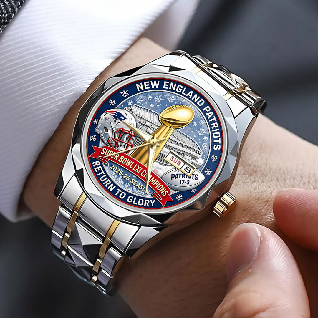 New England Patriots AFC Champions 2026 Alloy Luxury Quartz Watch – NGHIAVT9581