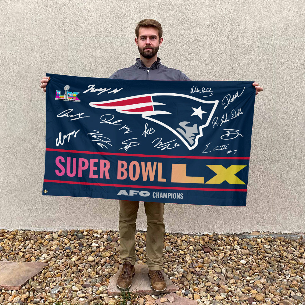 New England Patriots 2025 AFC Champions 3D Double-side House Flag – TMTHU3463