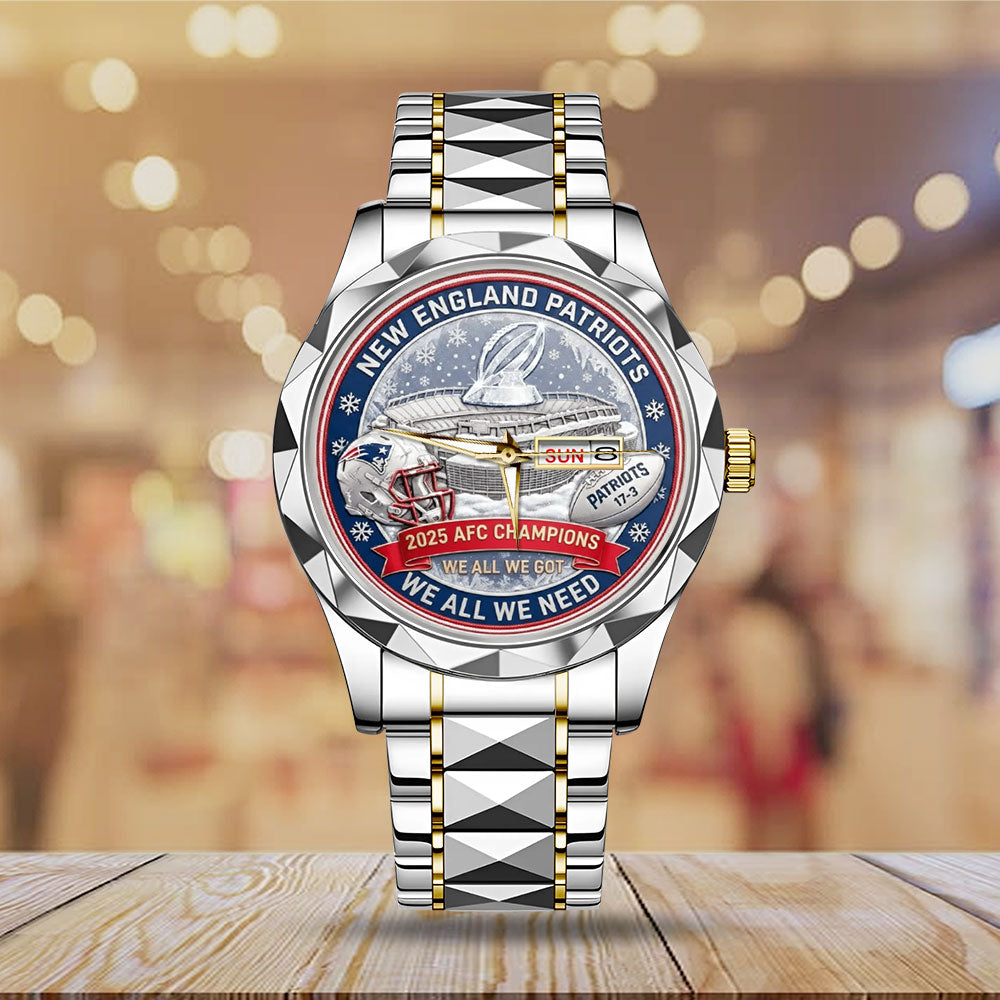 New England Patriots 2025 AFC Champions Alloy Luxury Quartz Watch – MAITM14620