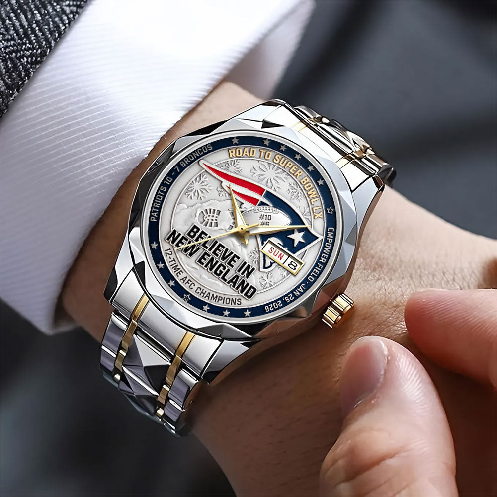 New England Patriots 2025 AFC Champions Alloy Luxury Quartz Watch – TANTN20684