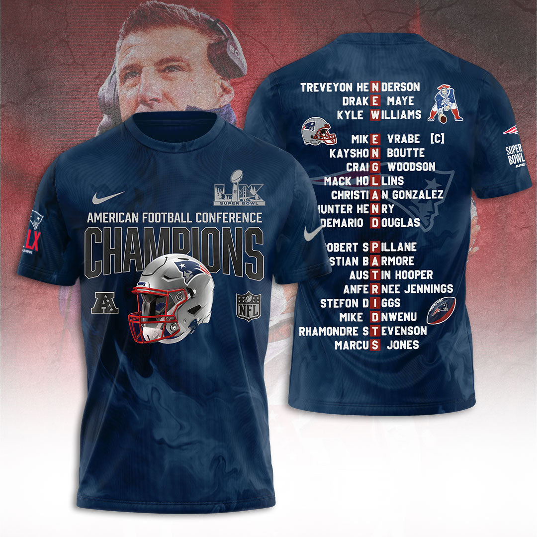 New England Patriots 2025 AFC Champions 3D Apparel – TANTN20624