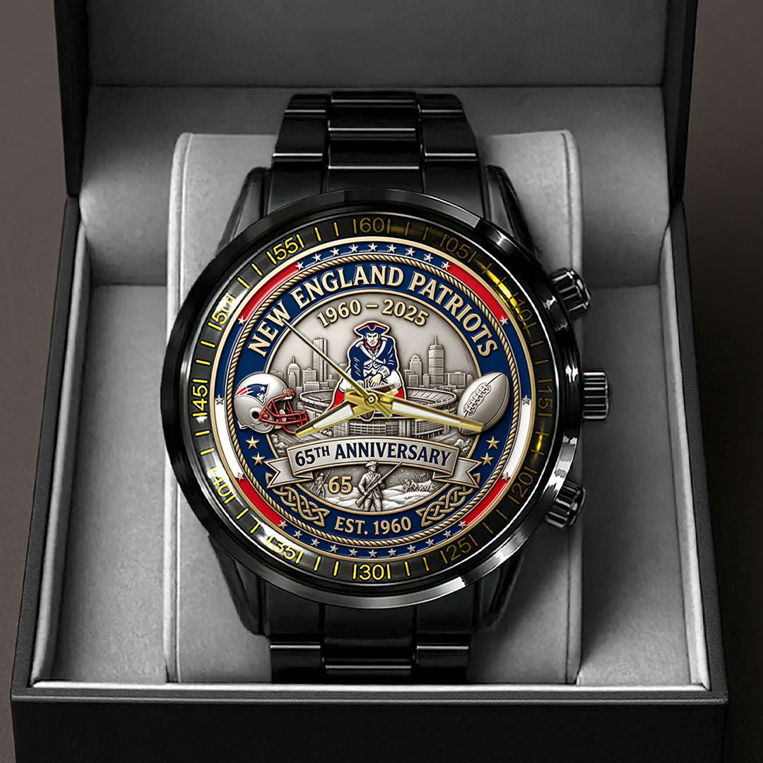 New England Patriots 65th Anniversary Black Stainless Steel Watch – HOATT15223