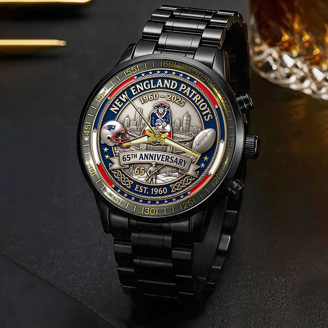 New England Patriots 65th Anniversary Black Stainless Steel Watch – HOATT15223
