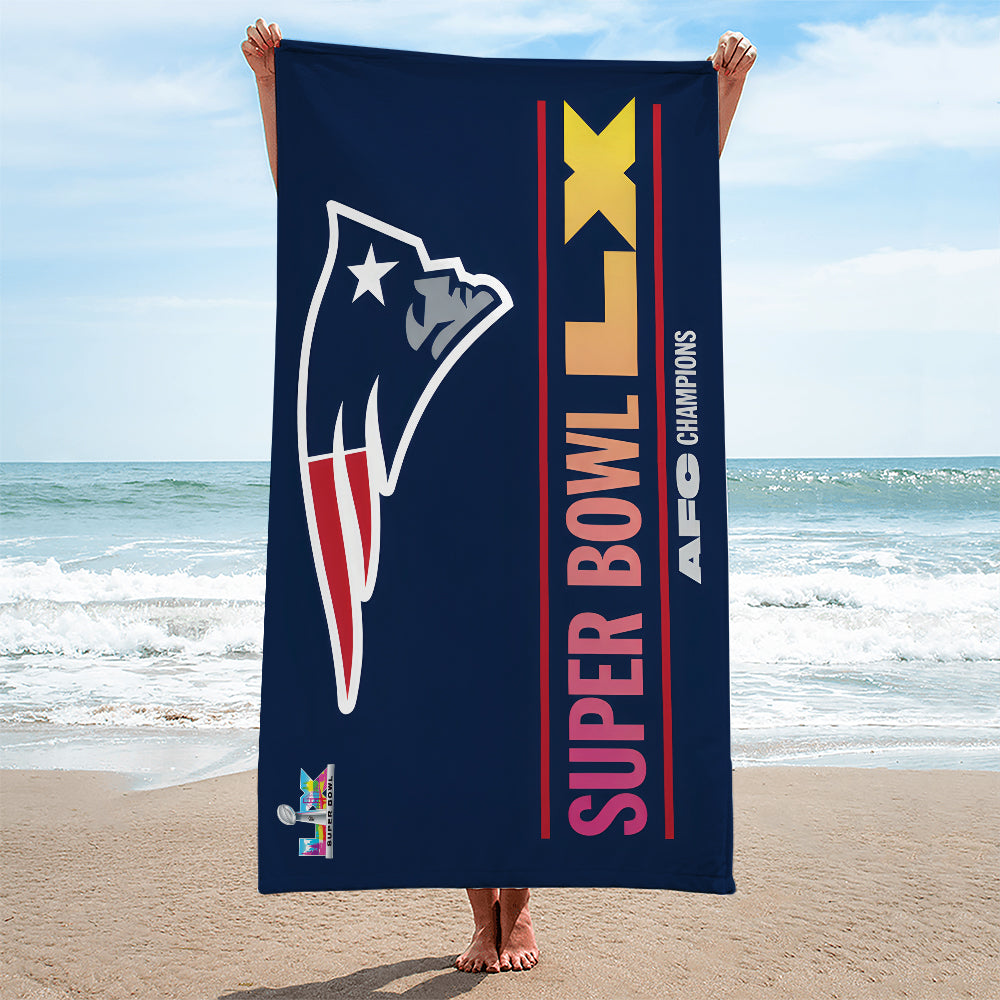 New England Patriots 2025 AFC Champions Rectangle Beach Towel – MAITM14600