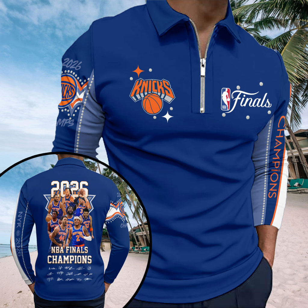 New York Knicks 2026 NBA Finals Champions Zip Polo Shirt – HOATT19017