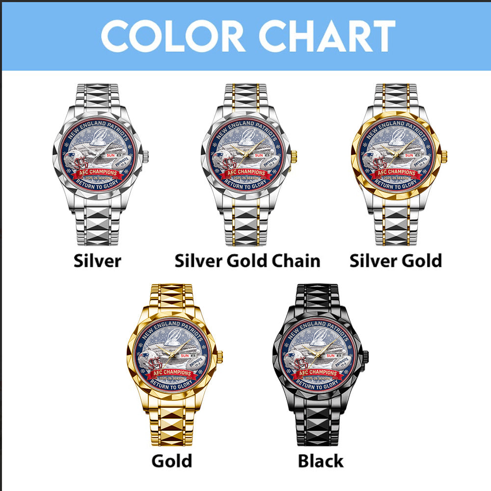 New England Patriots 2025 AFC Champions Alloy Luxury Quartz Watch – TANTN20686