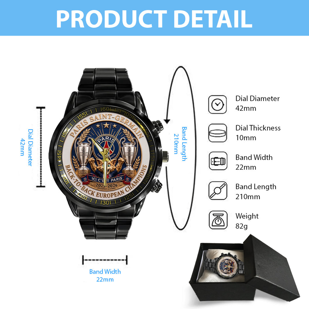 Paris Saint-Germain Champions of Europe 25/26 Black Stainless Steel Watch – TANTN23314