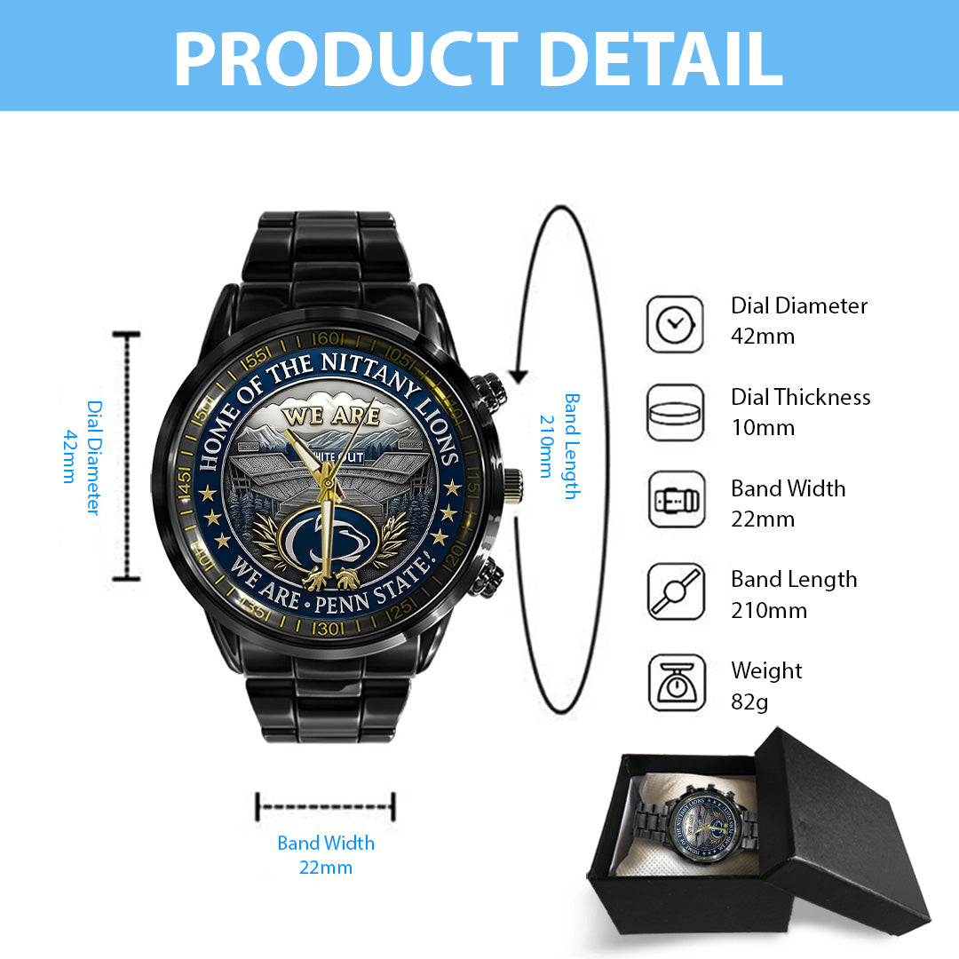 Penn State Nittany Lions Football 170th Anniversary 2025 Black Stainless Steel Watch – TANTN16151