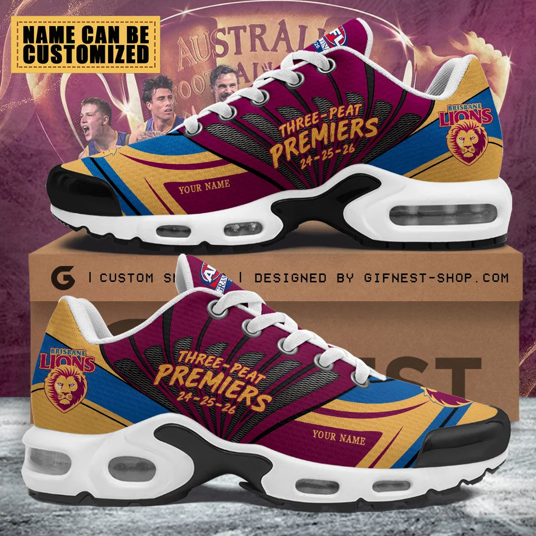 Personalized Brisbane Lions Threepeat Premiers Air Max Shoes – TMTHU9638