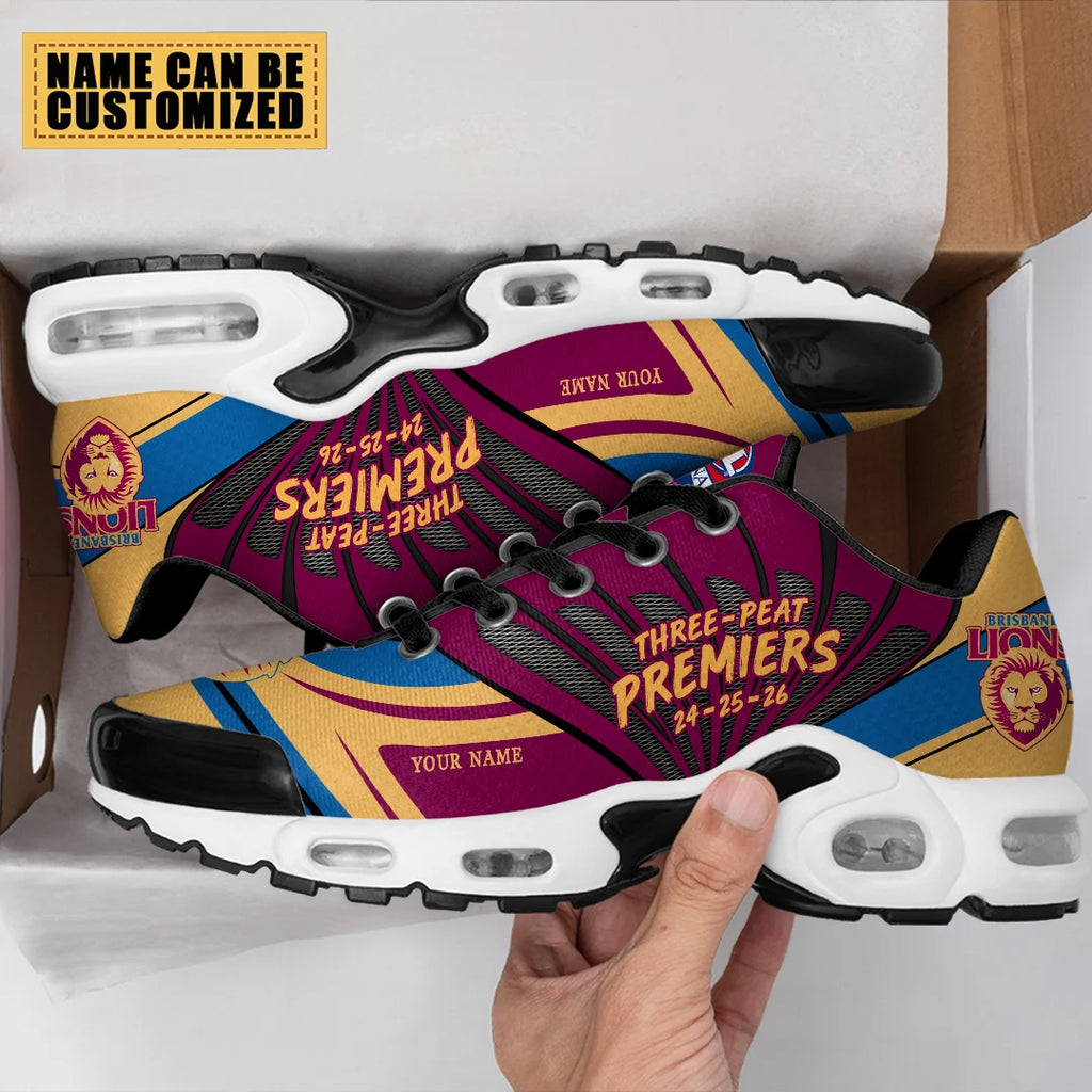 Personalized Brisbane Lions Threepeat Premiers Air Max Shoes – TMTHU9638