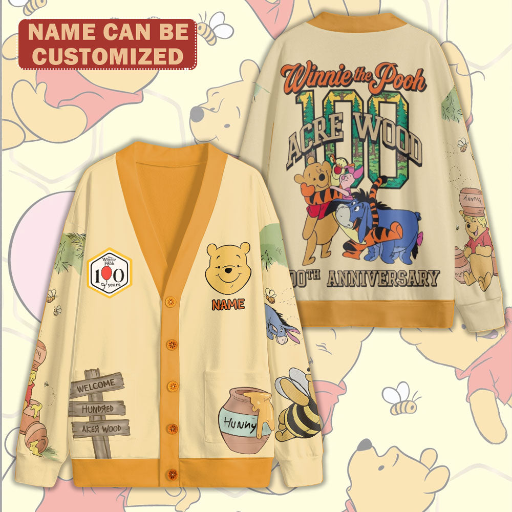 Personalized Winnie-the-Pooh 100th Anniversary Knitted V-neck Cardigan – TMTHU4447