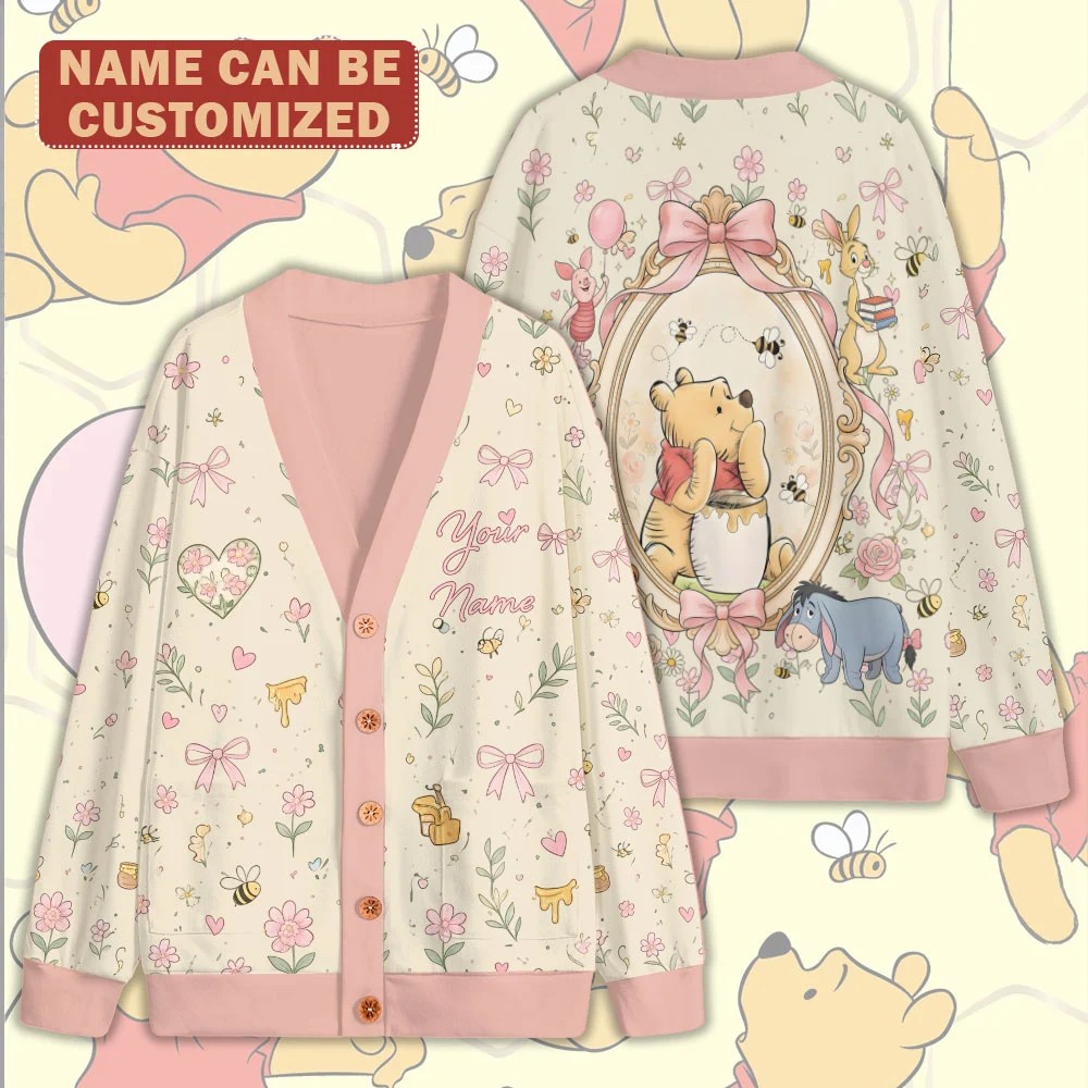 Personalized Winnie-the-Pooh Knitted V-neck Cardigan – TMTHU9509