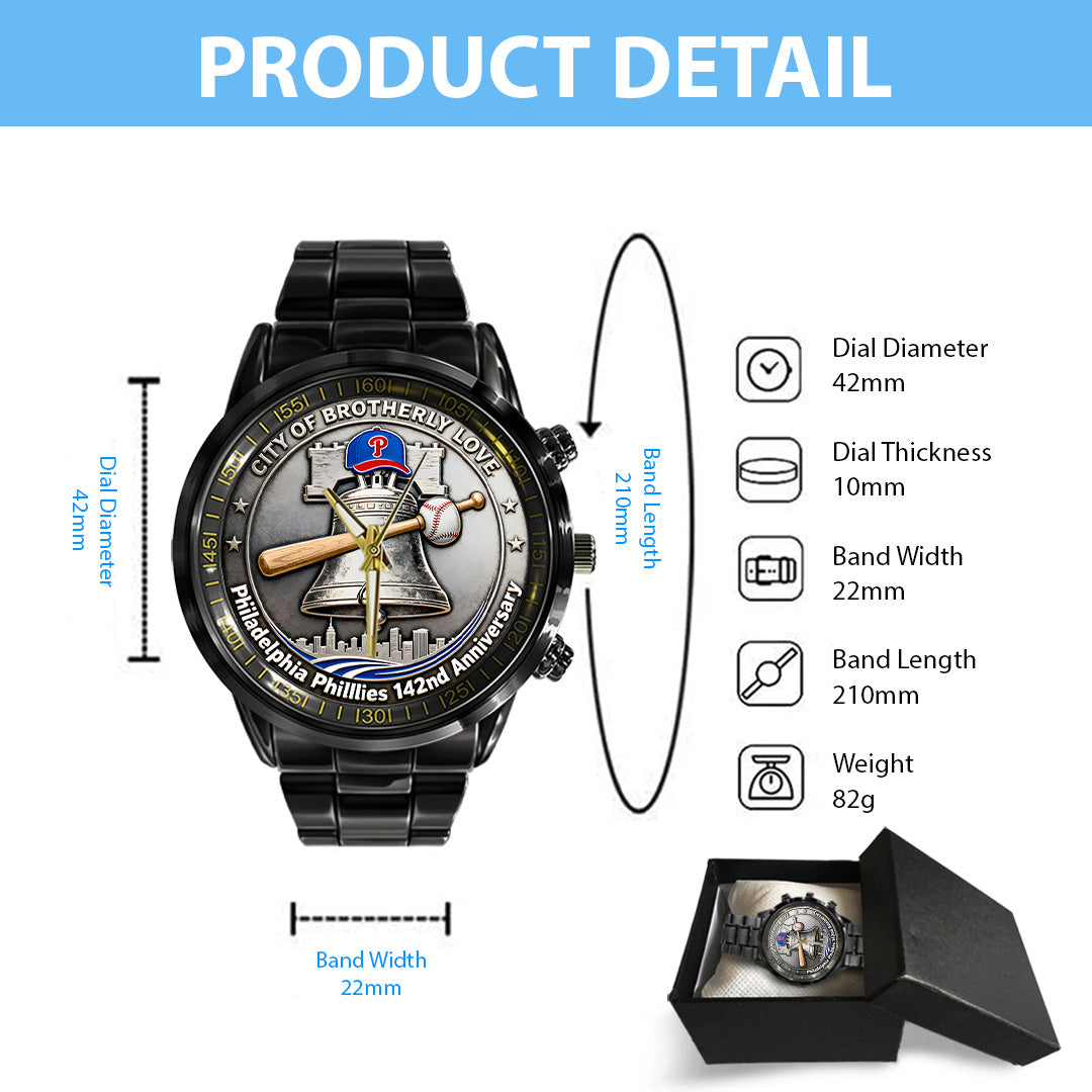 Philadelphia Phillies 142nd Anniversary Black Stainless Steel Watch – TANTN18483