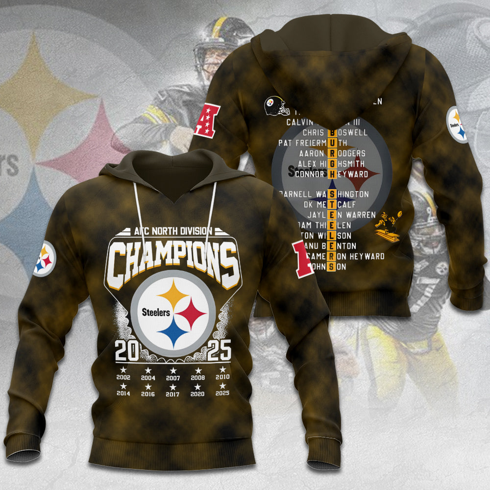 Pittsburgh Steelers 2025 AFC North Champions 3D Apparel – MAITM14339