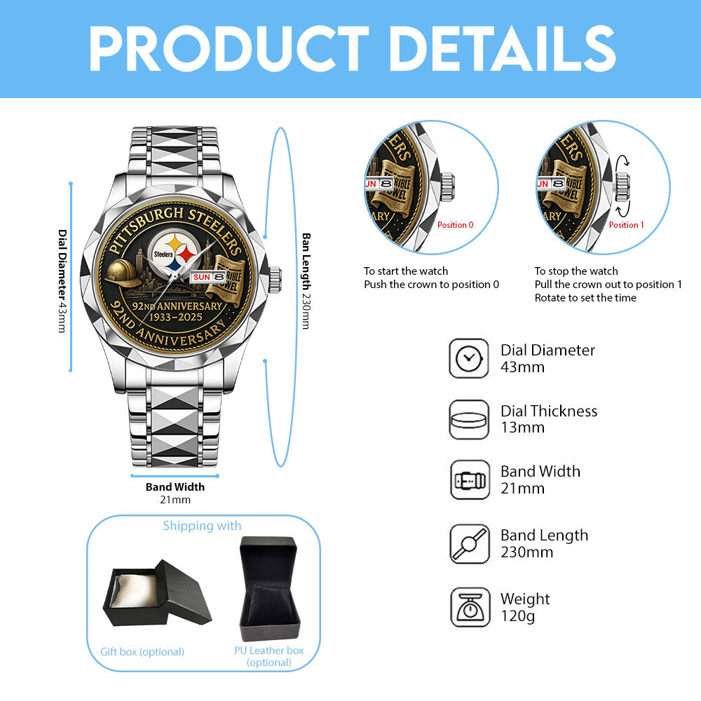 Pittsburgh Steelers 92nd Anniversary Alloy Luxury Quartz Watch – MAITM12901