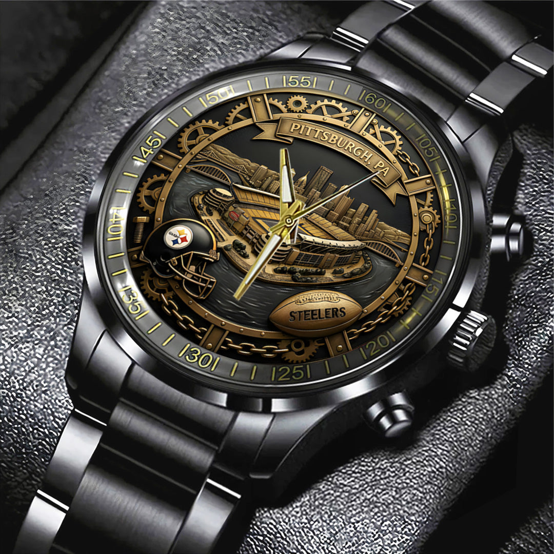 Pittsburgh Steelers 93rd Anniversary Black Stainless Steel Watch – TANTN20017