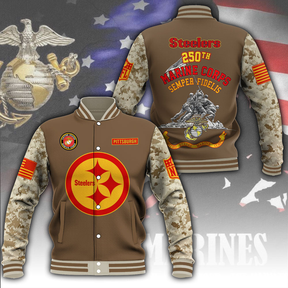 Pittsburgh Steelers x US Marine Corps 250th Anniversary Varsity Jacket – MAITM12797
