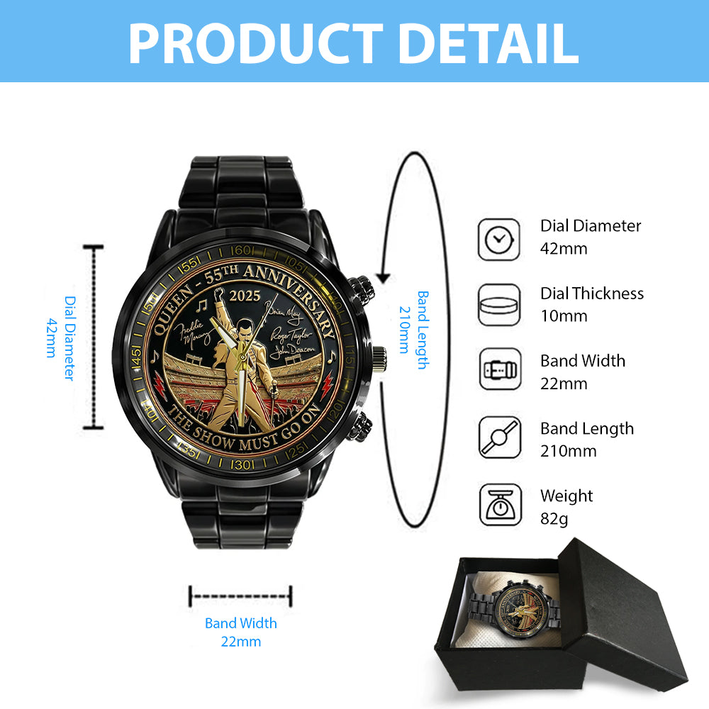 Queen x Freddie Mercury 55th Anniversary Black Stainless Steel Watch – TMTHU3122