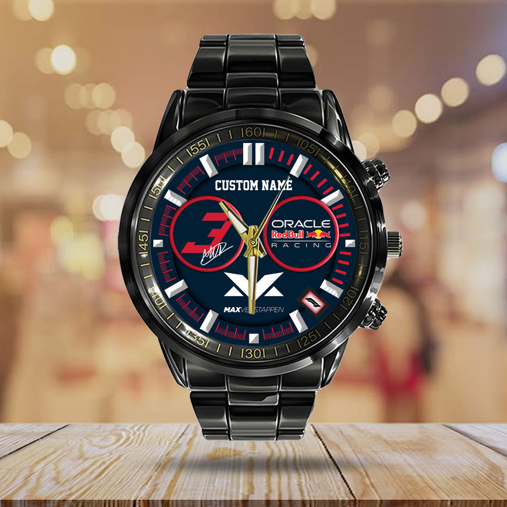 Personalized Red Bull Racing x Max Verstappen Black Stainless Steel Watch – TANTN21372