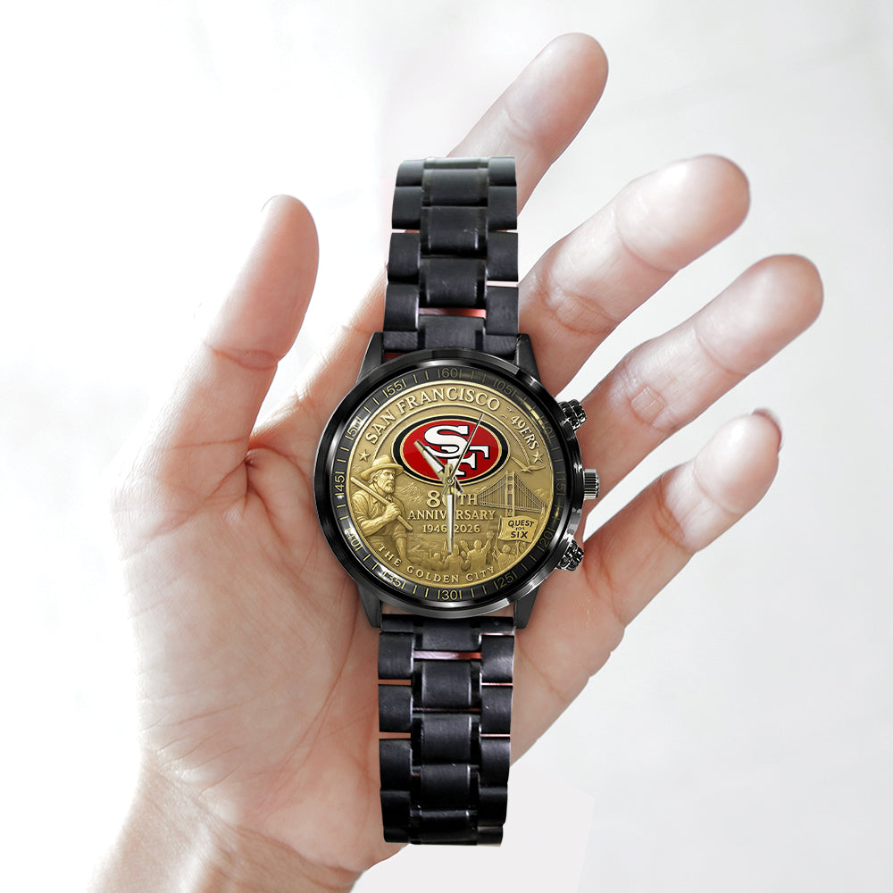 San Francisco 49ers 2026 Anniversary Black Stainless Steel Watch – TANTN16989