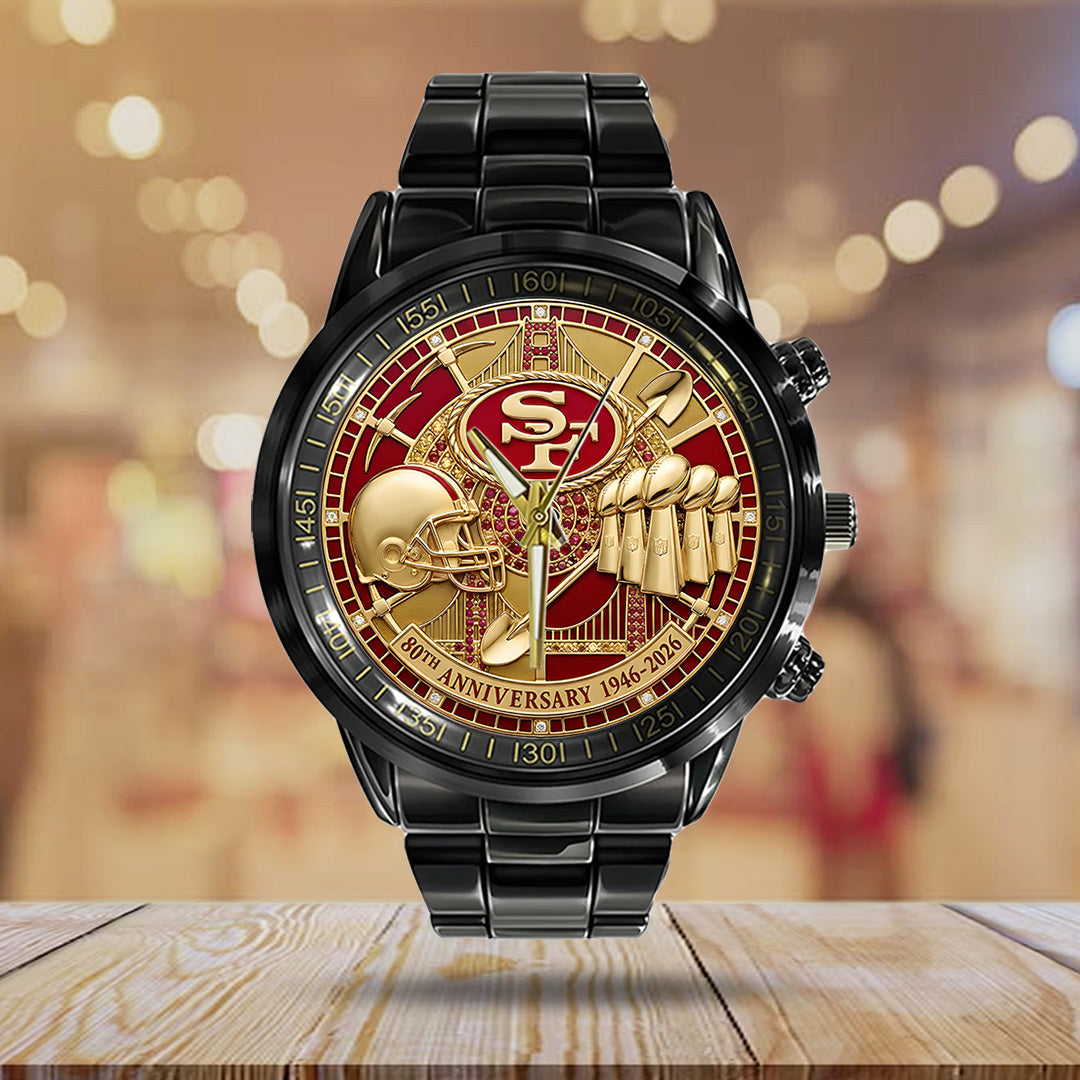 San Francisco 49ers 80th Anniversary Black Stainless Steel Watch – MAITM14539