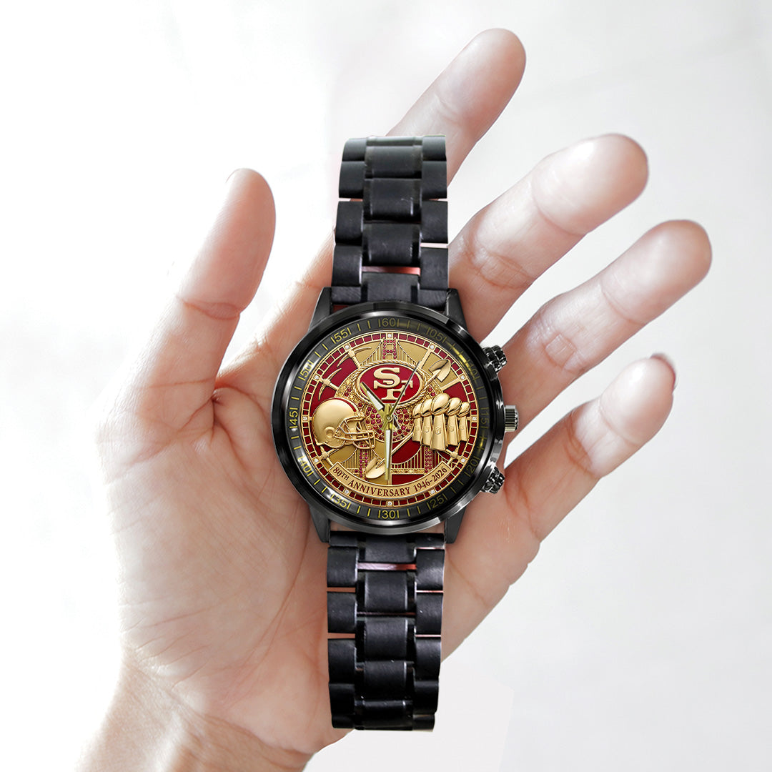 San Francisco 49ers 80th Anniversary Black Stainless Steel Watch – MAITM14539