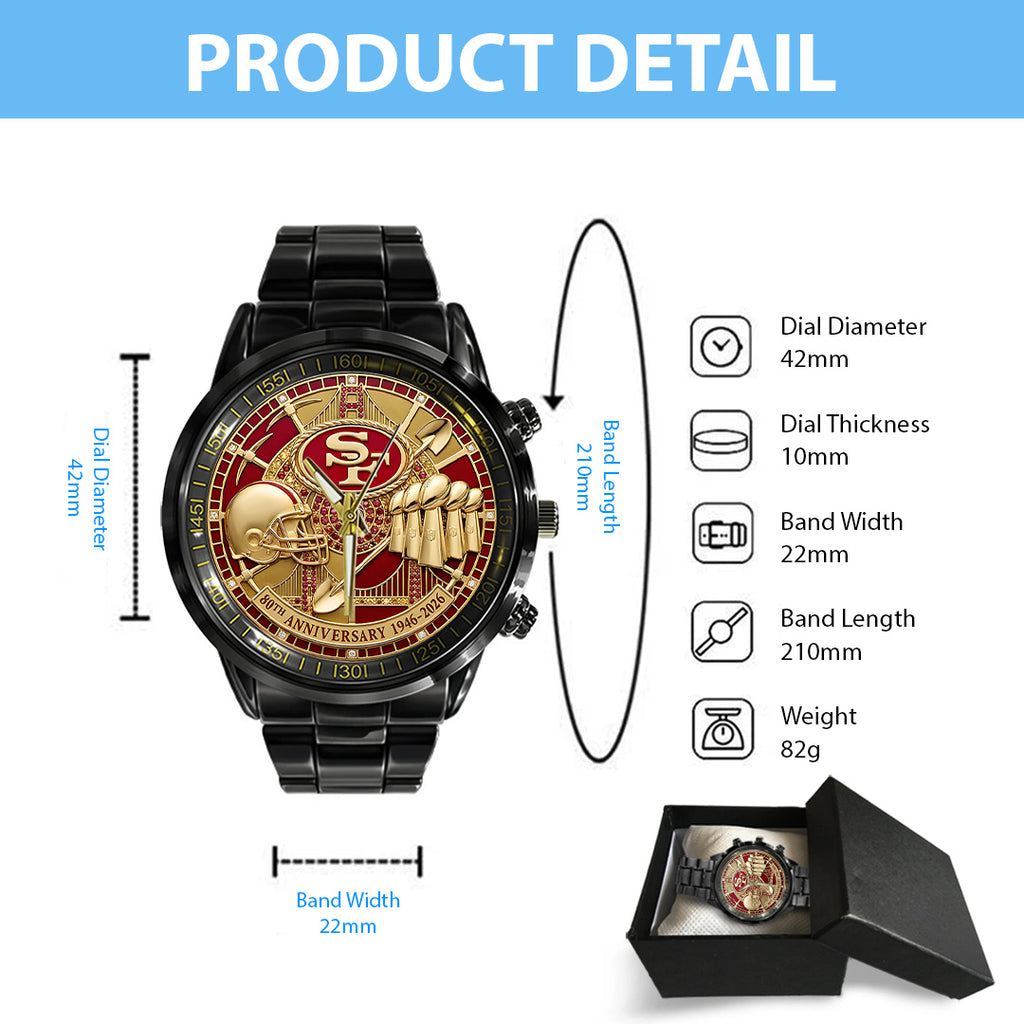 San Francisco 49ers 80th Anniversary Black Stainless Steel Watch – MAITM14539