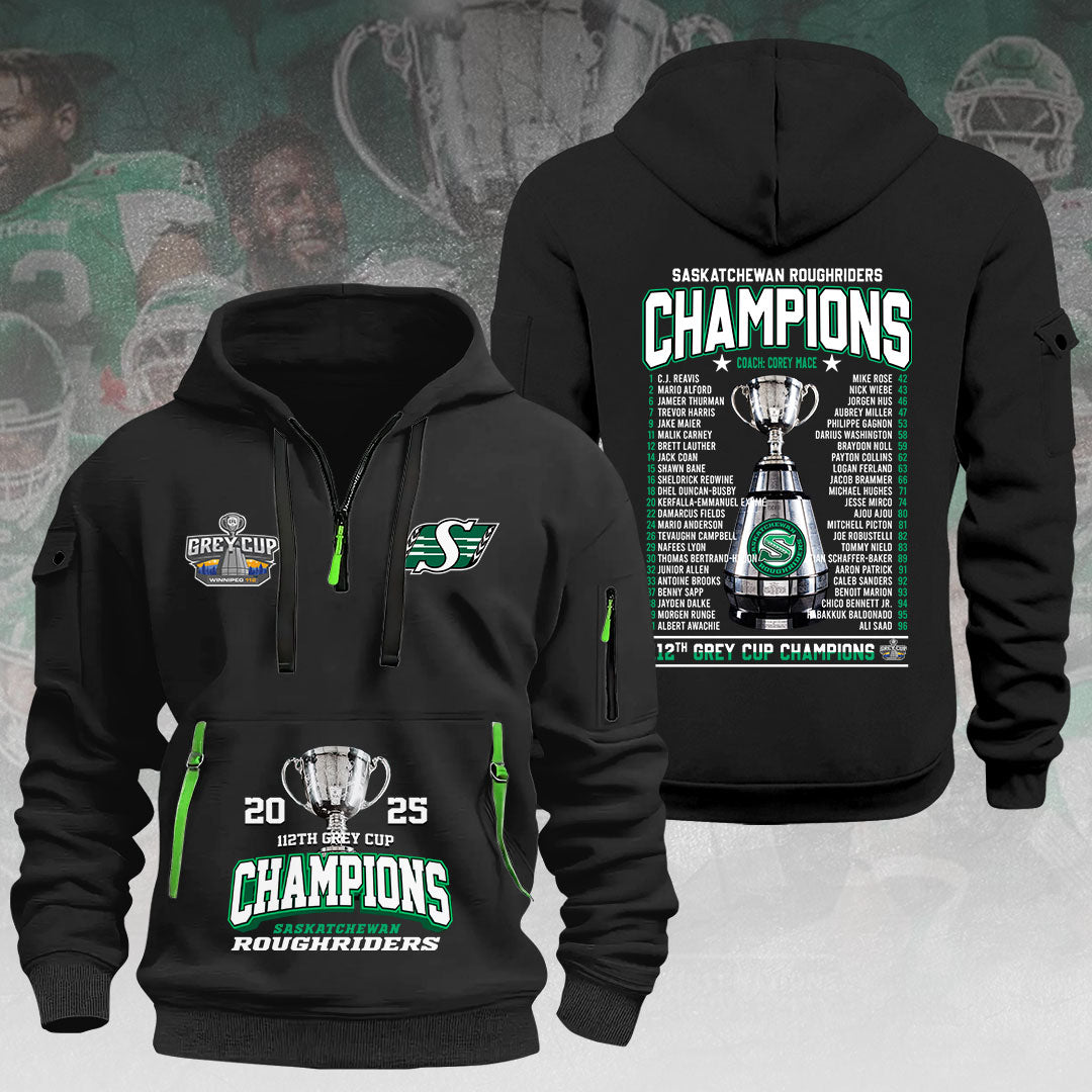 Saskatchewan Roughriders 2025 Grey Cup Champions 2D Quarter Zip Hoodie – HOATT14917
