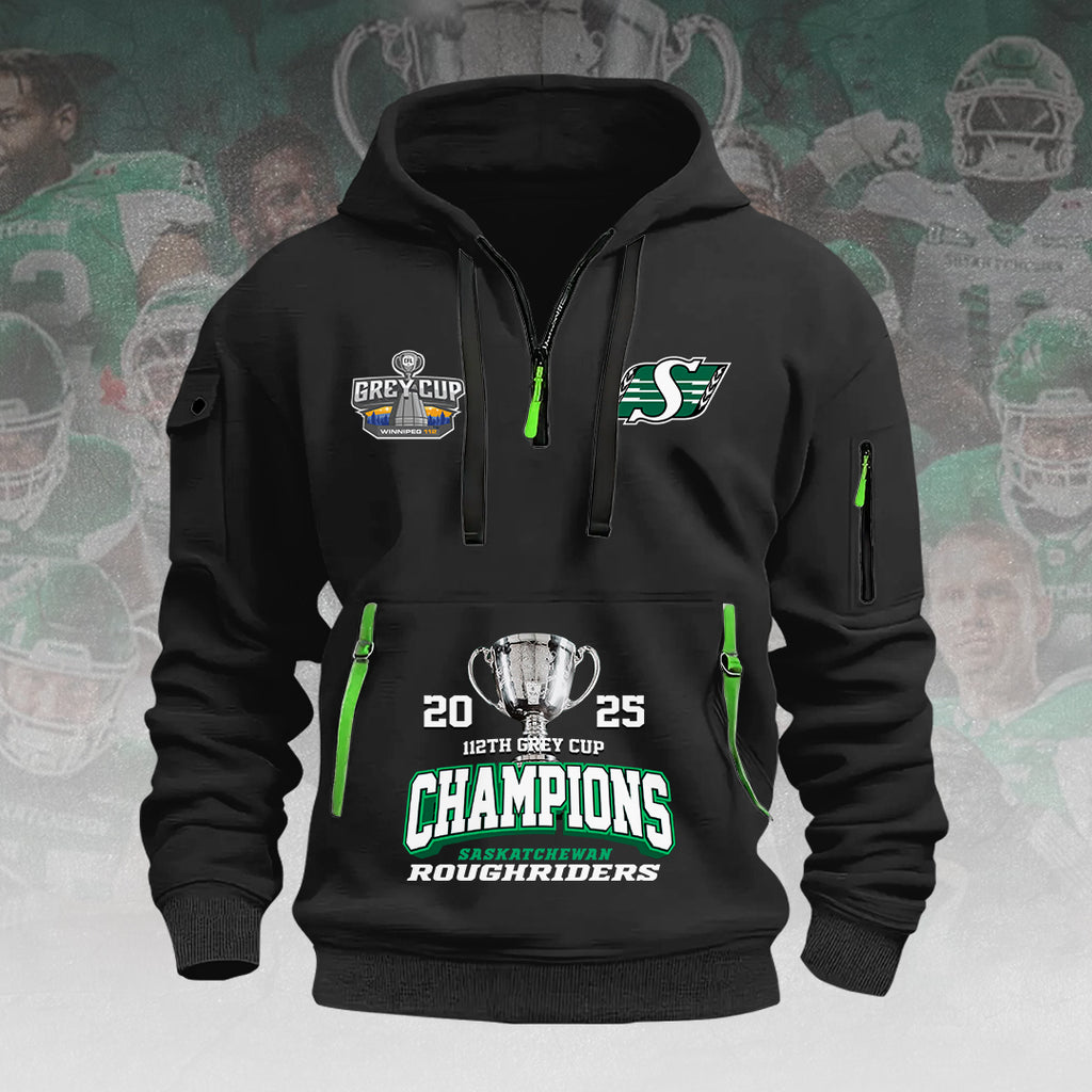 Saskatchewan Roughriders 2025 Grey Cup Champions 2D Quarter Zip Hoodie – HOATT14858