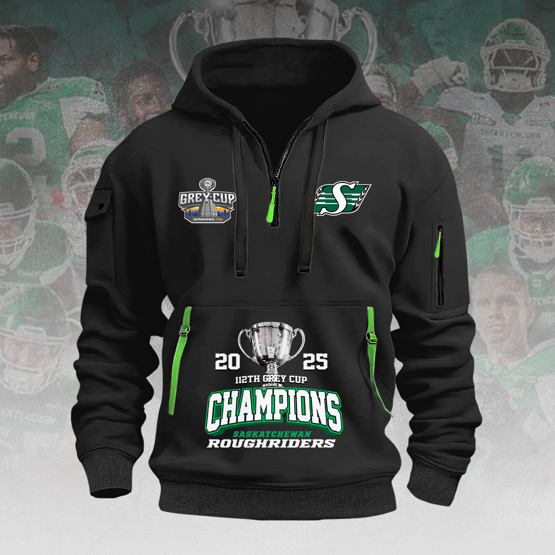 Saskatchewan Roughriders 2025 Grey Cup Champions 2D Quarter Zip Hoodie – HOATT14858