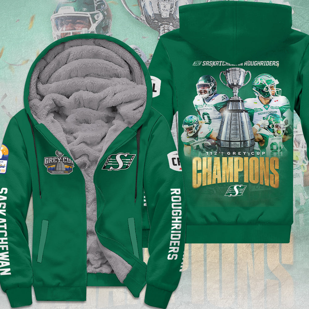 Saskatchewan Roughriders 2025 Grey Cup Champions 3D Fleece Zip Hoodie – MAITM13892
