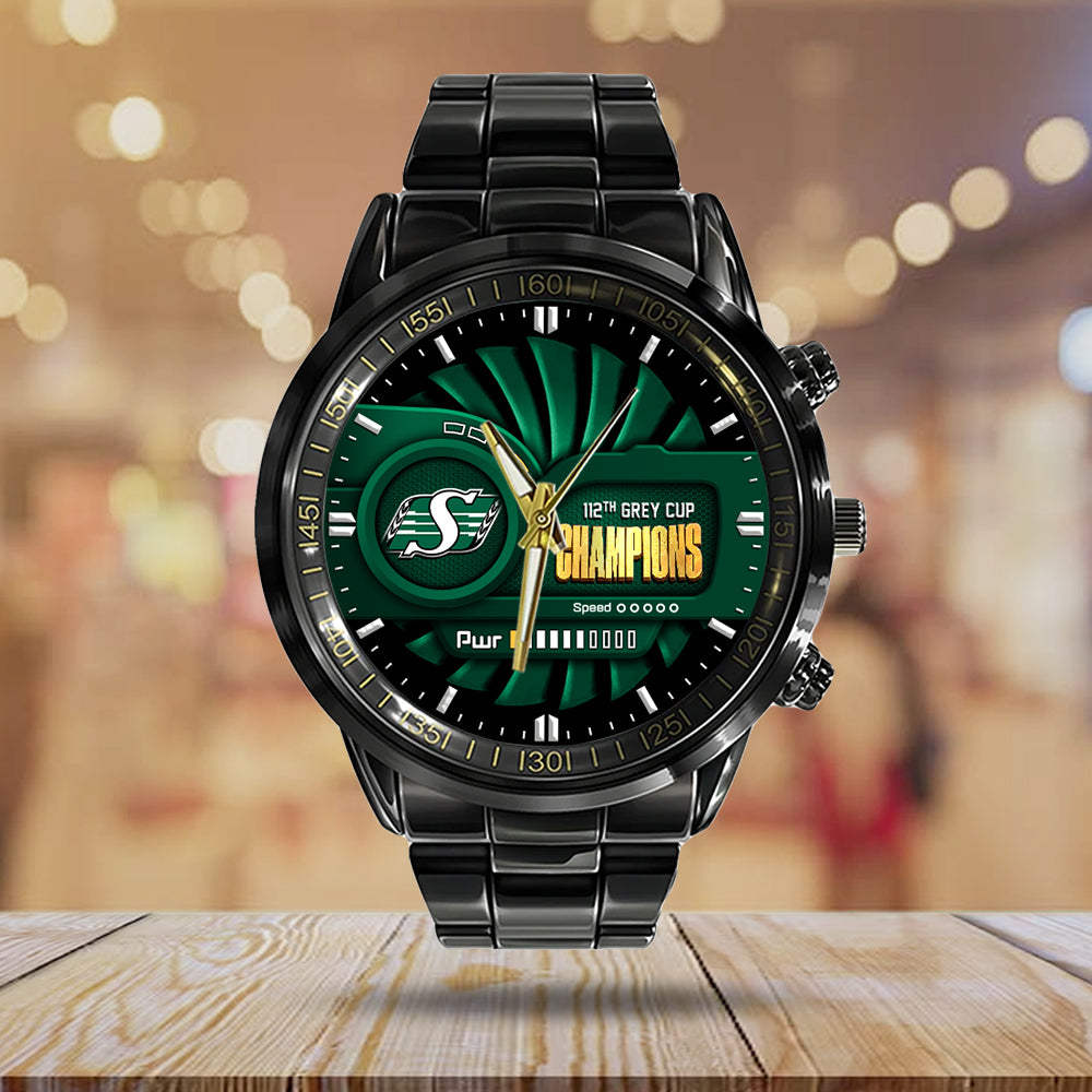 Saskatchewan Roughriders 2025 Grey Cup Champions Black Stainless Steel Watch – MAITM13908